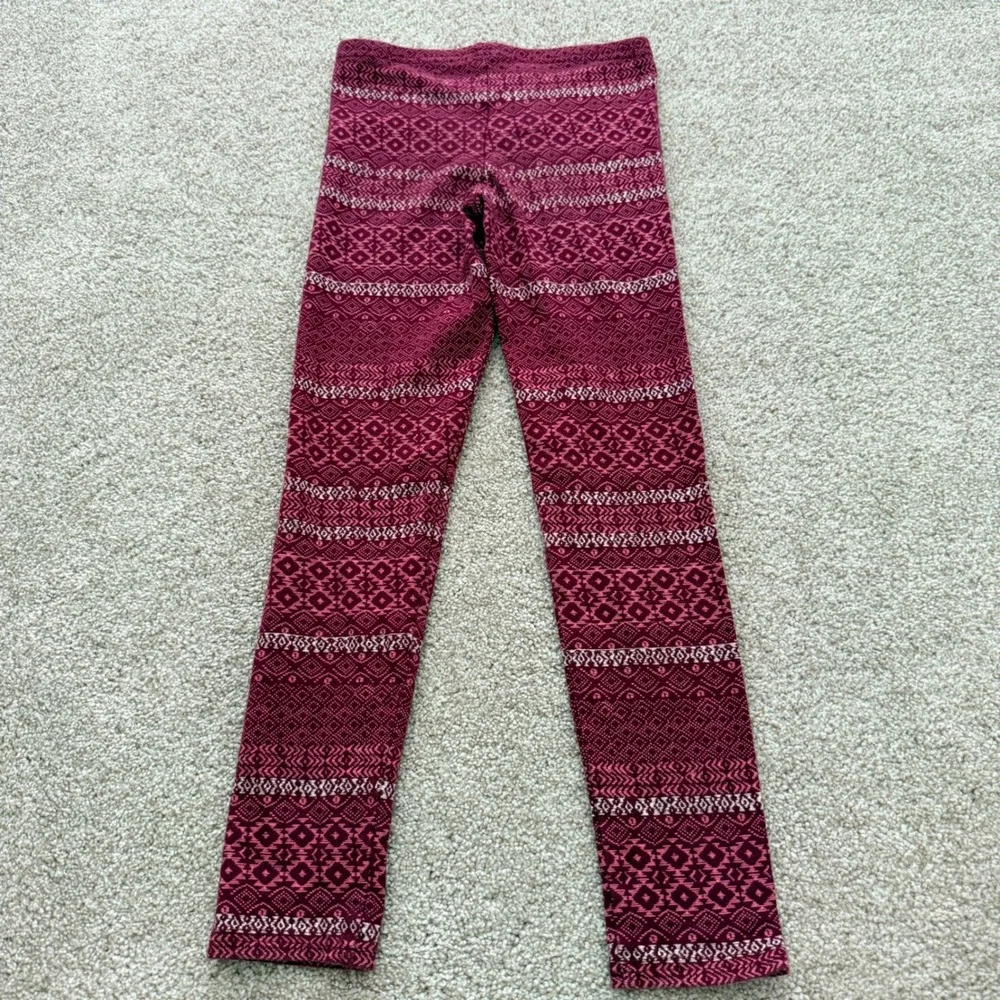 Old Navy Leggings Girls Size M 8 Burgundy Pink Geometric Fair Isle Stretch